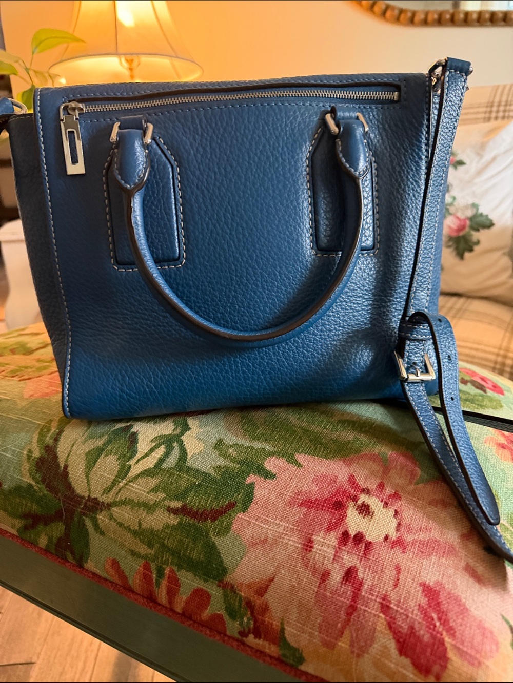 Michael Kors Deep Blue Pebbled Leather Satchel with Crossbody Strap - Picture 5 of 6